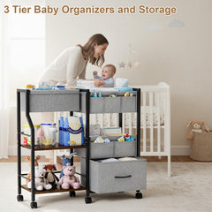 Novvia soft fabric bins provide light, accessible diaper and wipe storage.