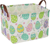 NTAOHAMPER large rectangular basket with hand-painted Easter eggs for cheerful toy organization.