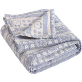NTBAY 3-layer muslin toddler blanket blue bear front for gentle warmth across seasons