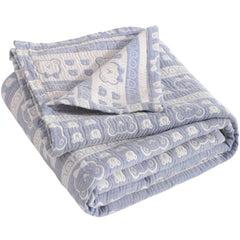 NTBAY 3-layer muslin toddler blanket blue bear front for gentle warmth across seasons