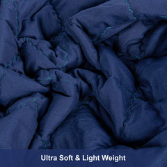 NTBAY comforter navy folded in nursery highlights compact size and portable travel warmth.