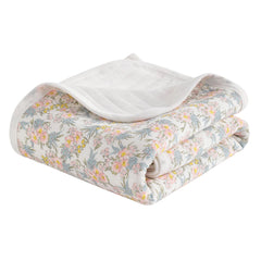 NTBAY Jersey Cotton Quilted Toddler Blanket pink floral close-up showing soft knit texture and cozy feel