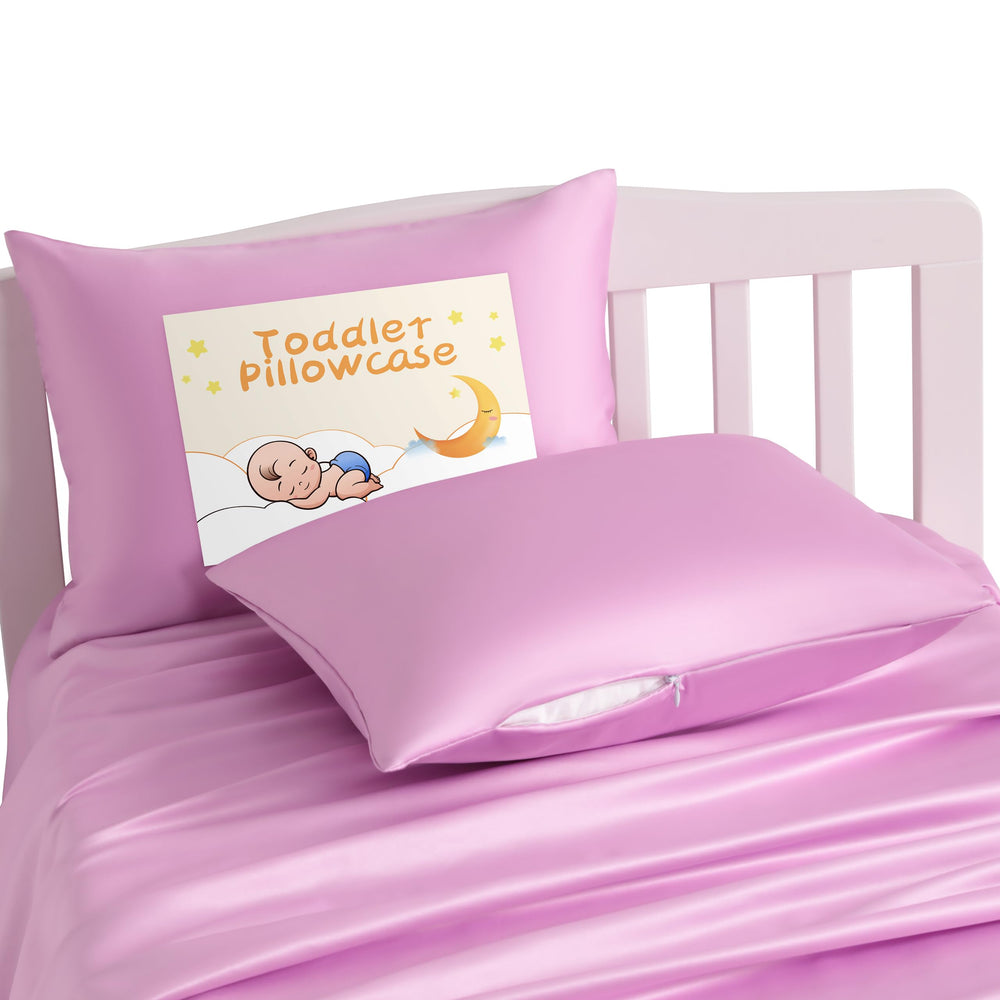 NTBAY zippered silk satin toddler pillowcase in light pink with silky protection.