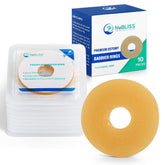 NuBliss moldable ostomy barrier ring 10-pack shown in package for convenient daily care