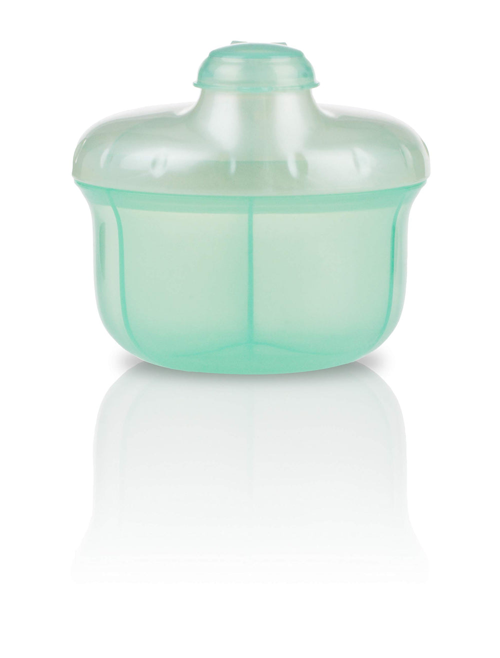 Nuby powder formula dispenser with three compartments in green for pre-measured portions.