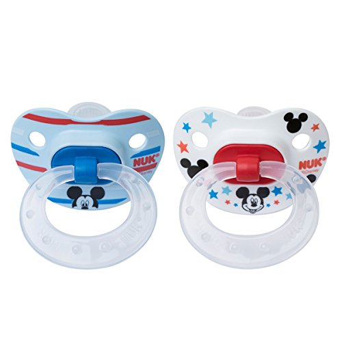 NUK Disney Mickey pacifier design for babies 6-18 months, soothing comfort.