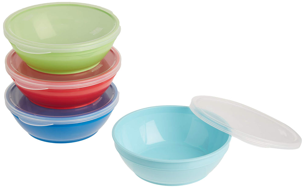 NUK First Essentials Bunch-a-Bowls with lids in bright colors for on-the-go snacks
