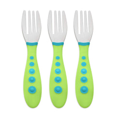 NUK First Essentials Kiddy Cutlery forks with soft handles for tiny hands.