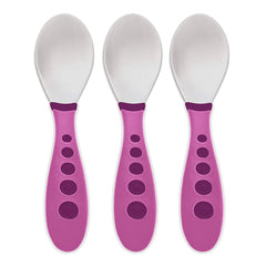 NUK First Essentials purple spoons with rest easy design help reduce mess during meals