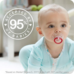 NUK heart-shaped shield under baby's nose for easier breathing