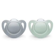 NUK orthodontic pacifier pink powder pink close-up showing soft silicone nipple for soothing comfort