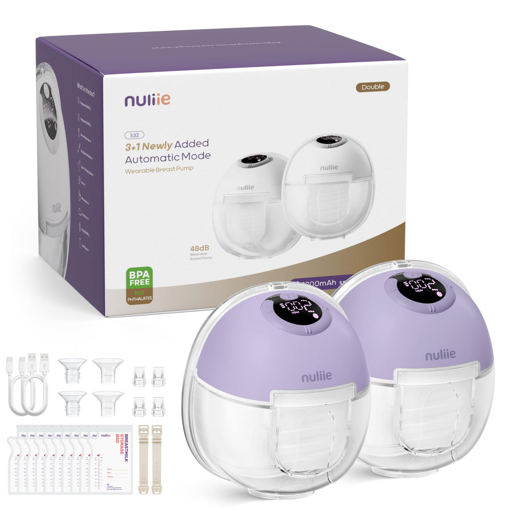 Nuliie S32 wearable pump worn for hands-free pumping.