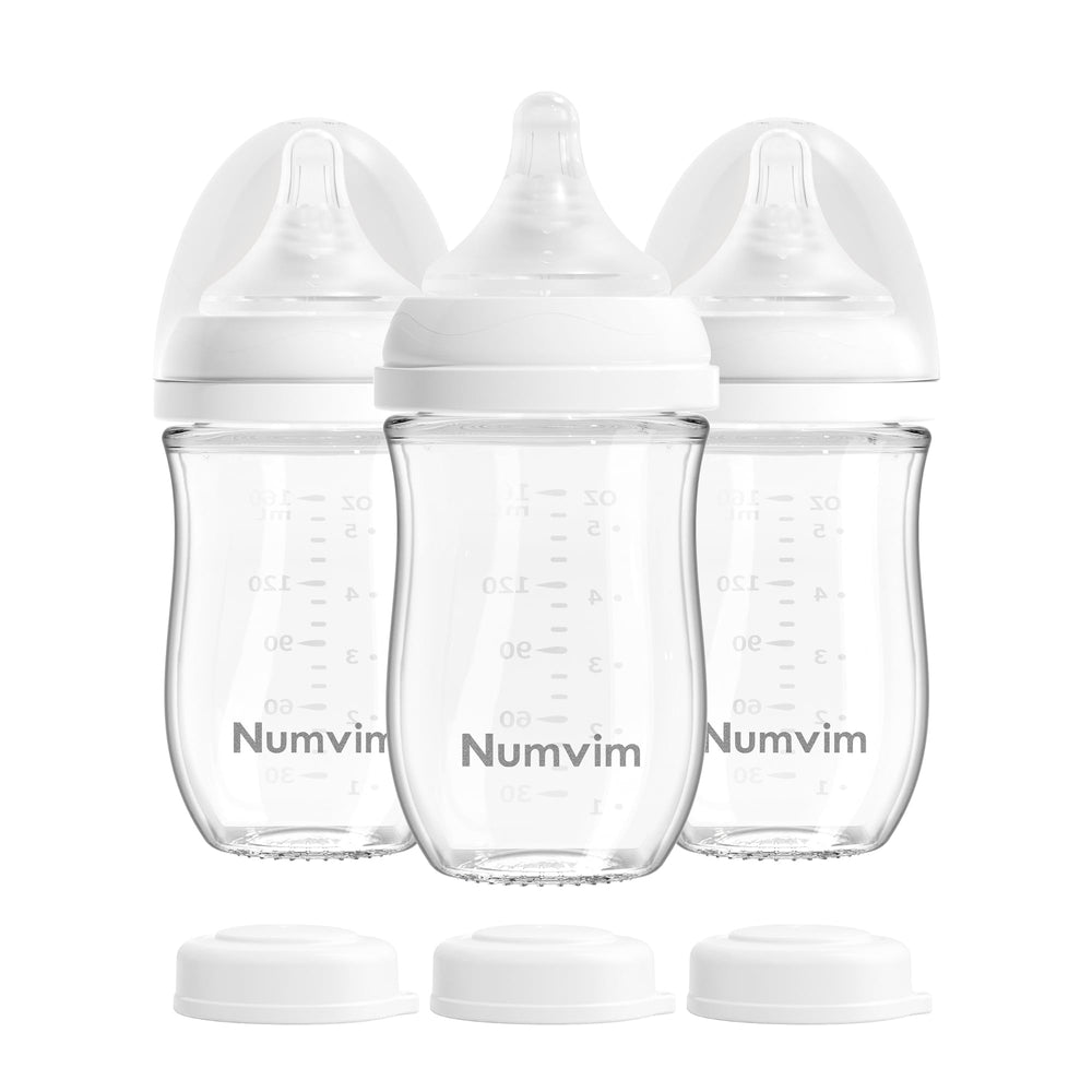 NUMVIM natural glass bottle 5oz front view, BPA-free and safe for newborn feeding