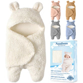 Nunibum bear plush swaddle in white for cozy newborn snuggles