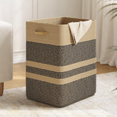 Nunsino 87L laundry hamper with dark brown leather handles for stylish storage