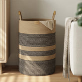 Nunsino 95L striped laundry hamper front view showing generous capacity for large households.