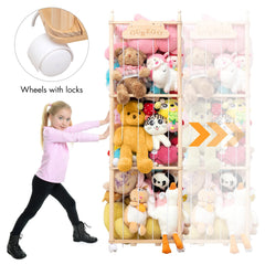 Nuoex open top storage shows clear mesh panels for quick toy access.