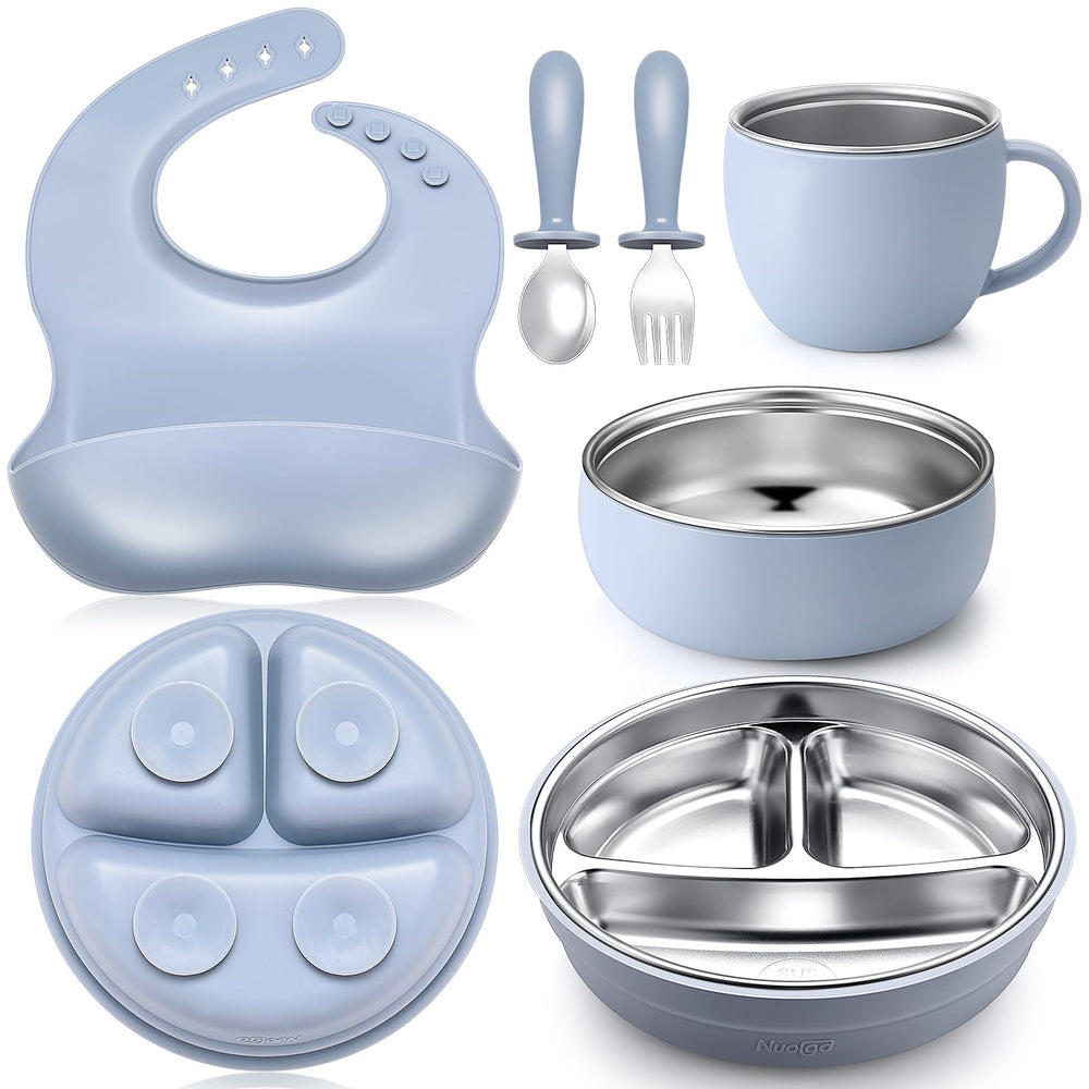 Nuogo baby feeding plate with silicone shell offers a safe, cool-touch surface for toddlers