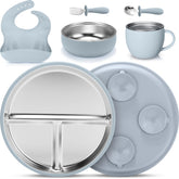 Nuogo divided plate with suction base keeps meals in place.
