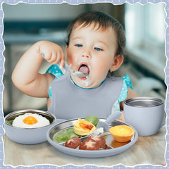 Nuogo stainless steel bowl and cup for durable feeding sessions.