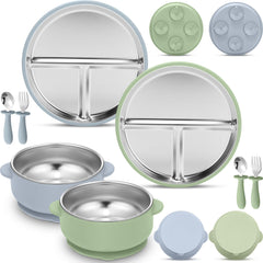 Nuogo stainless steel kids plate 9-inch with suction base for mess-free meals
