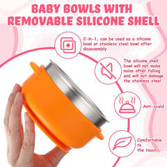 Nuogo suction base kid bowl, helps prevent spills on flat surfaces.