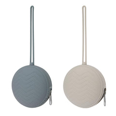 Nupoopy pacifier holder case in light grey keeps pacifiers clean and within reach.