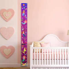 Wall-hanging growth chart shown in a cozy kids’ room.