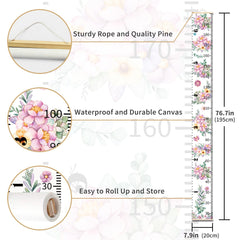 Nustila purple flowers wall decor height chart adds playful decor and measurement.