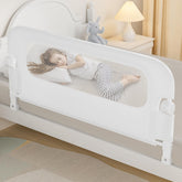 NUTIKAS baby bed rail swing-down shown for quiet entry and exit