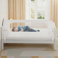 NUTIKAS bed rail guard assembly shows quick setup for hassle-free bed safety