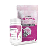 NutraBlast boric acid vaginal suppositories bundle with applicator for convenient nightly use.