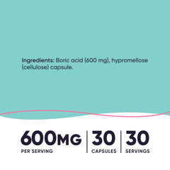 Nutricost boric acid suppository packaging box highlighting non-GMO, plant-derived capsules