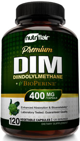 NutriFlair DIM 400mg bottle supports hormone balance for men and women.