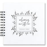 Nuts & Bolts Paper Co. pregnancy journal cover, sleek black-and-white design for timeless keepsakes.
