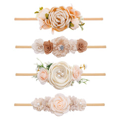 NUWAJP baby flower headband set in pink for newborn photos