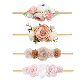 NUWAJP flower headbands pink bows – soft, stretchy, great for newborn photos.