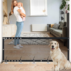 NWK Magic Dog Gate on stairs with sturdy mesh for safe play
