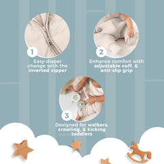 Nyte Nyte Baby 2.5TOG sleep sack inverted zipper enables easy diaper changes.