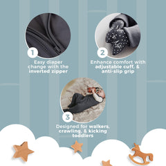 Nyte Nyte Baby sleepsack gray showing anti-slip grip for secure movement.