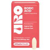 O Positiv URO boric acid vaginal suppository box shows packaging for easy use.