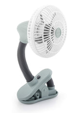 O2COOL 4-Inch Clip-On Stroller Fan attached to a stroller for cooling on the go