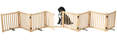 Oapety Wood Freestanding Gate with folding accordion design for versatile doorway use