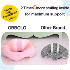 OBBOLO baby sit-up chair highlights larger, stable base for secure exploration.