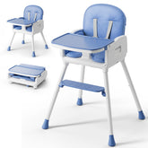 Obee Odee 3-in-1 highchair folded blue for compact storage.