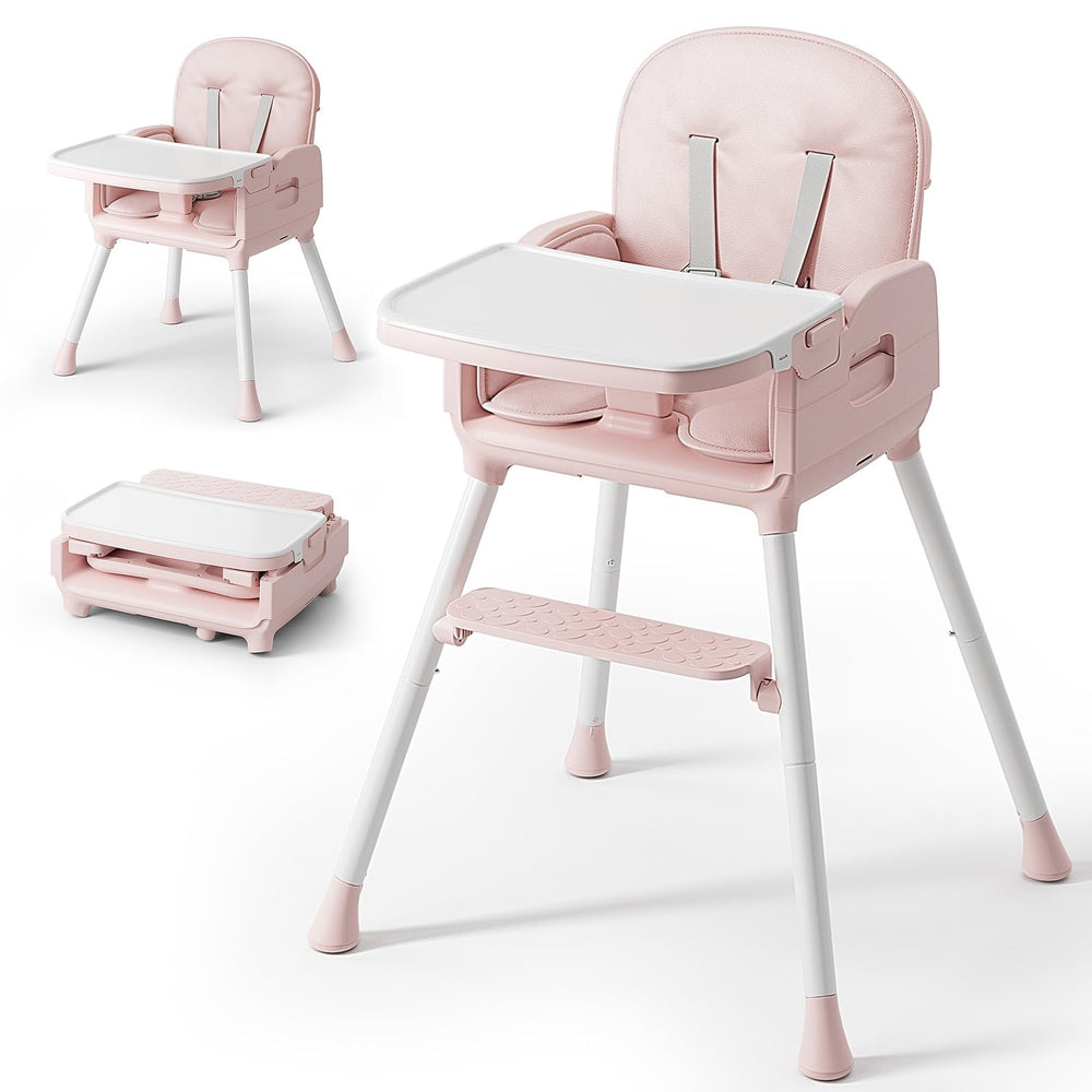 Obee Odee 3-in-1 pink high chair front view for comfortable mealtimes.