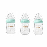 Oberni glass baby bottle in blue with 5oz capacity and 3-pack design for easy daytime feeds.