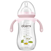 Oberni PP baby bottle with handle in pink, easy grip for tiny hands.