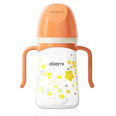 Oberni Toddler Sippy Cup 10oz with orange cap enables spill-free drinking.