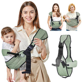 Oblitor baby carrier front view shows adjustable fit for growing babies.
